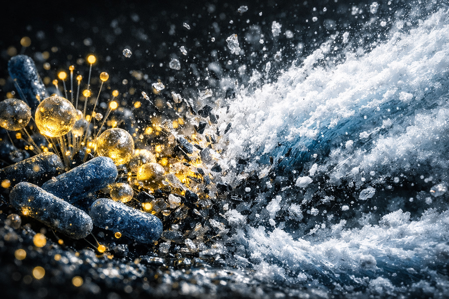 Illustration showing disruption and collapse of oral bacterial diversity caused by aggressive antibacterial exposure